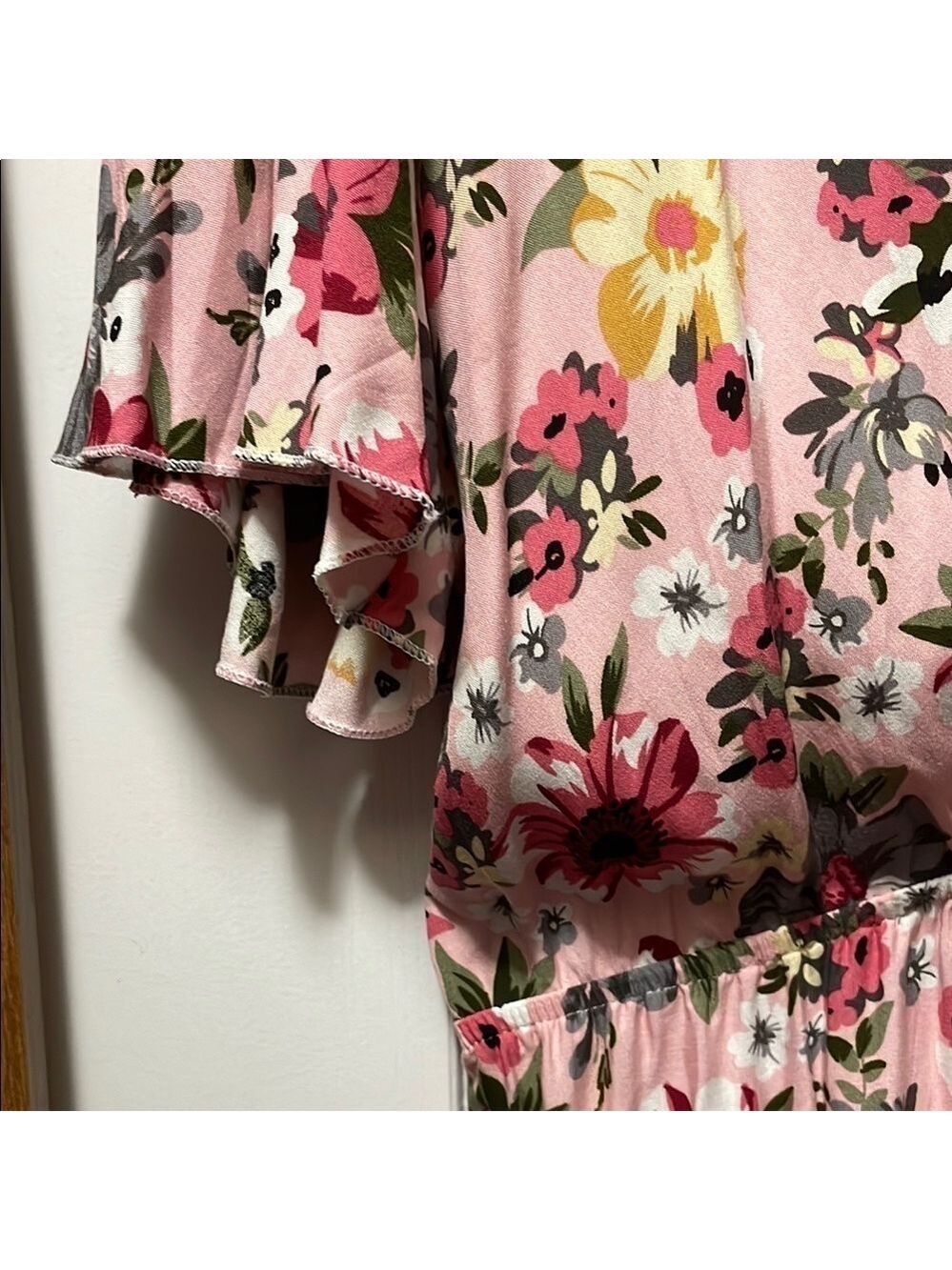 Floral Pink and White Flutter Sleeve Maxi Sundress L/XL NWOT - Picture 4 of 6